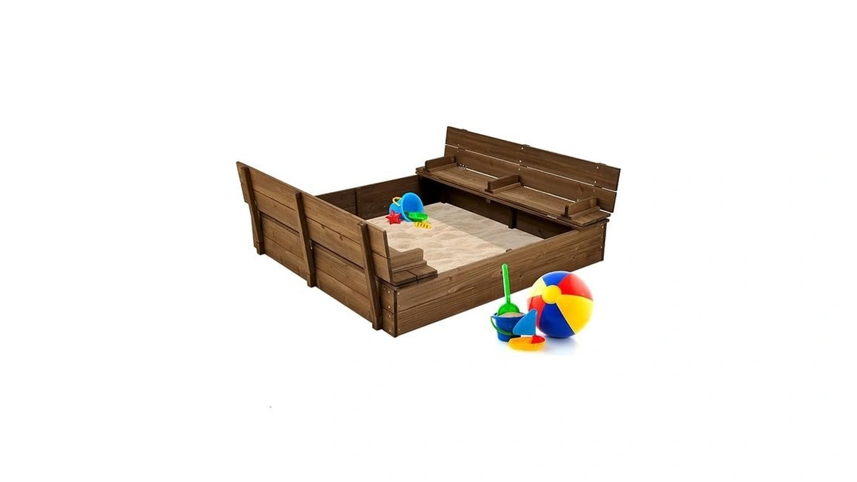 Best Choice Products Large Outdoor Wooden Sand Box For Kids,