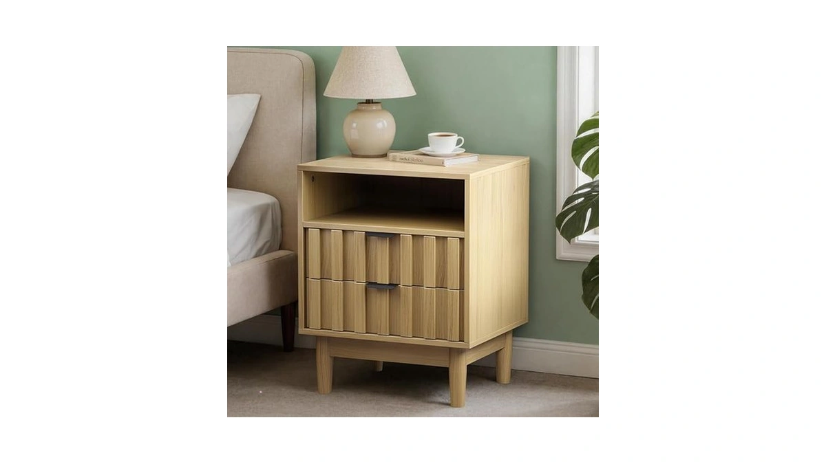 Hocat Fluted Nightstand With 2 Drawers, 19" Wide Night Stand