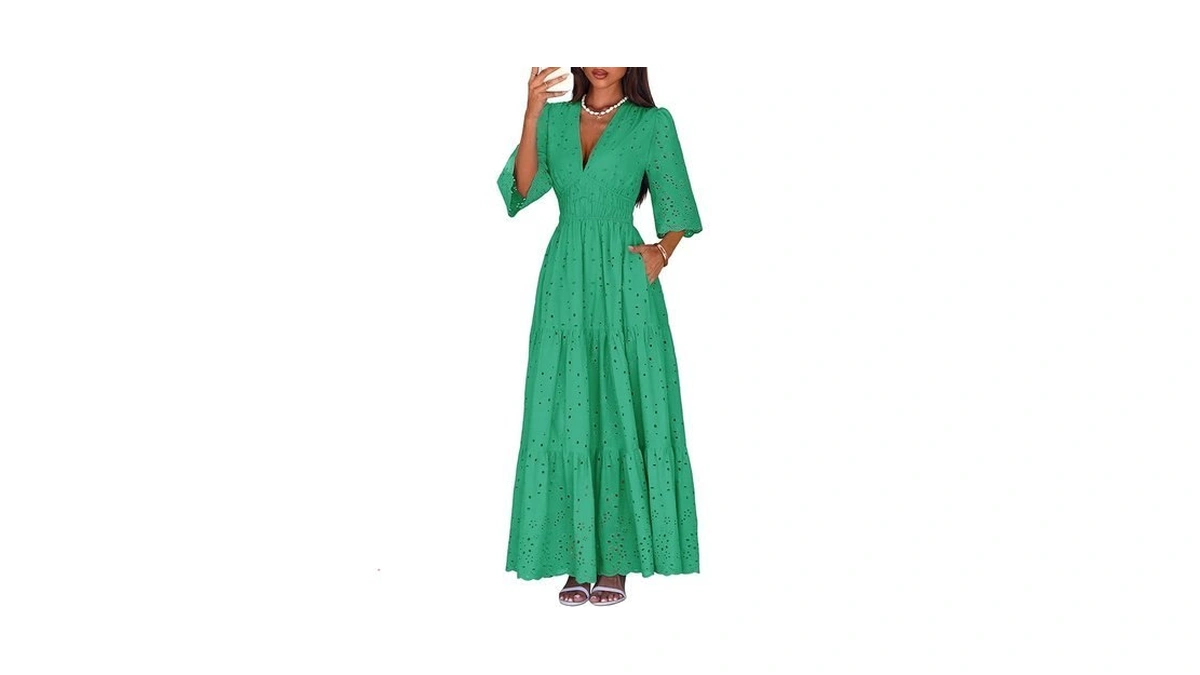 Lazysmile Long Sleeve Dresses For Women V Neck Hollow Out