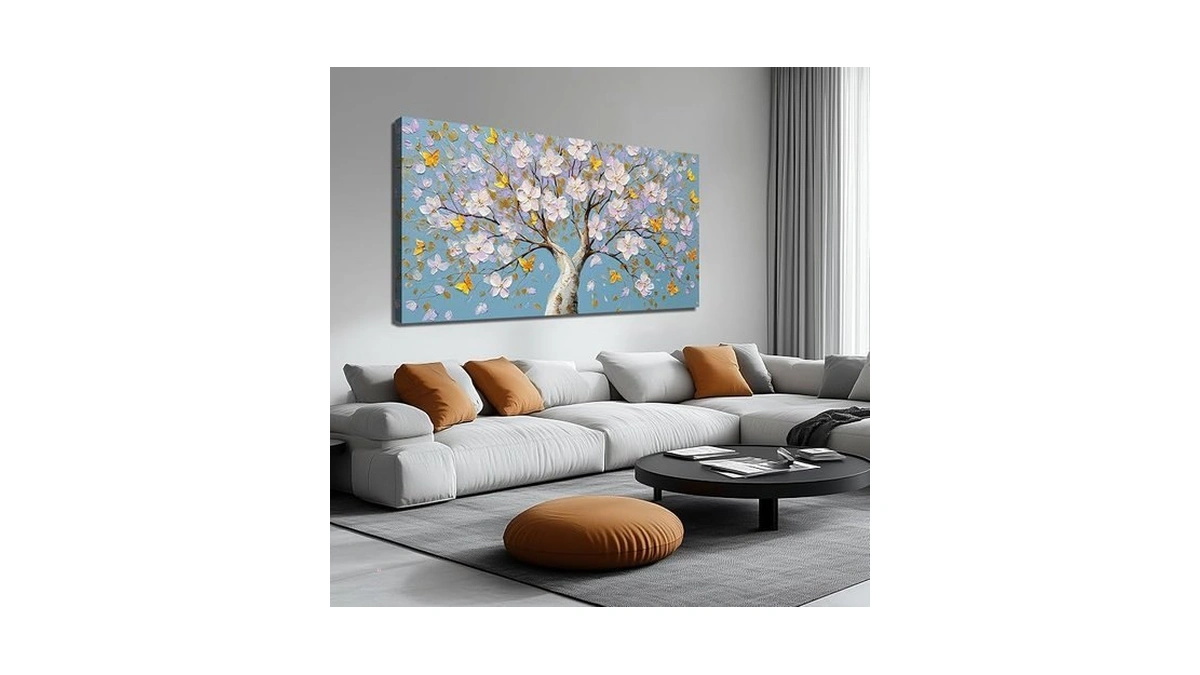 Skyrise Tree Canvas Wall Art For Living Room, Blue And