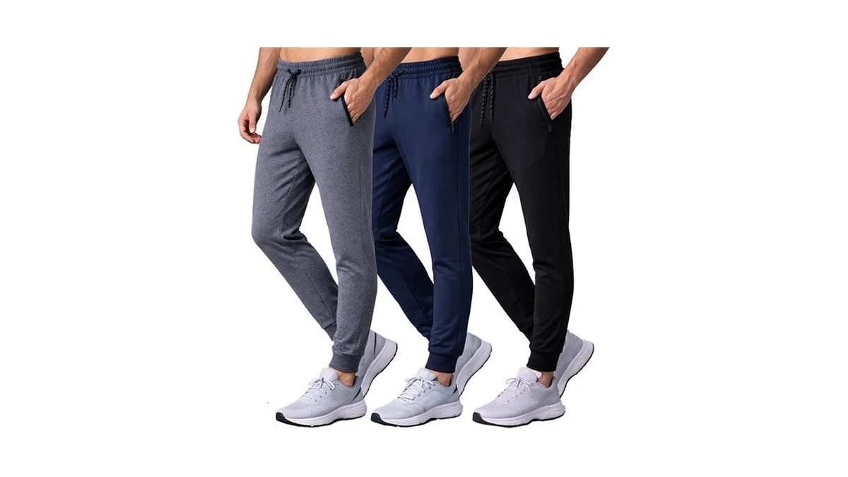 Sugarno Men's Jogger Sweatpants With Zipper Pockets Track 3 Pack