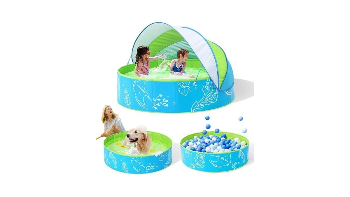 Hikiddy Foldable Kiddie Pool With Canopy: 31.5in/ 47in /63in For