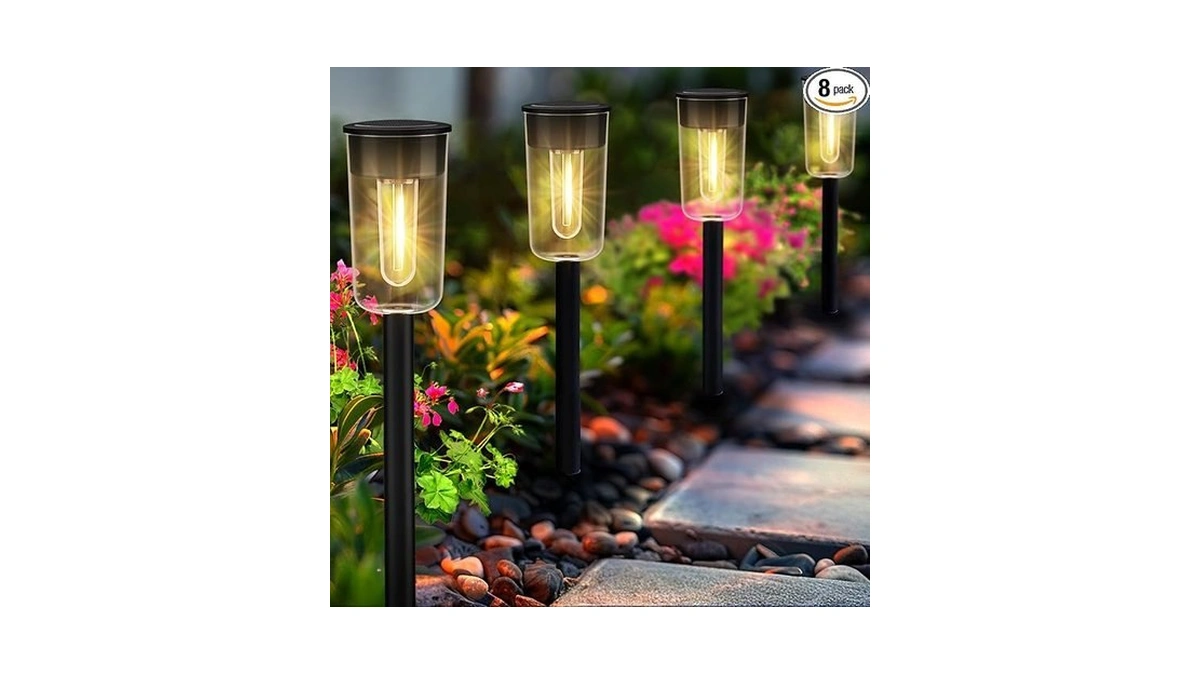 Qualdout 8 Pack Solar Pathway Lights Outdoor, Warm White Solar