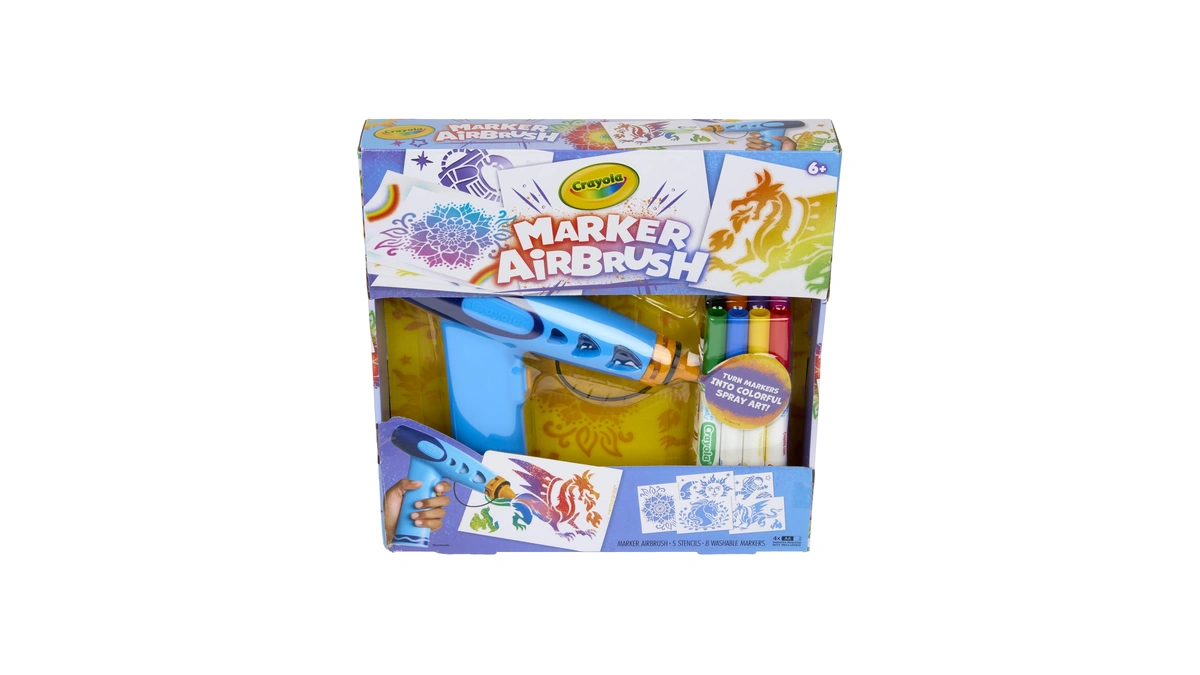 Crayola Marker Airbrush Spray Art Kit, Battery-powered Sprayer With 8
