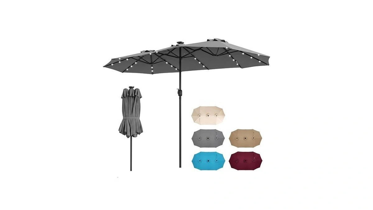 Tangkula 13 Ft Solar Patio Umbrella, Double-sided Extra Large Outdoor