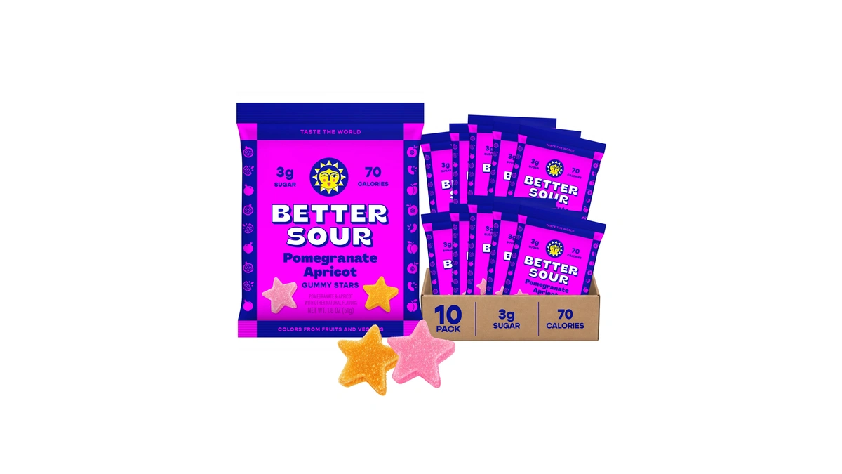 Better Sour Pomegranate Apricot Gummy Stars Candy, Healthy Candy With