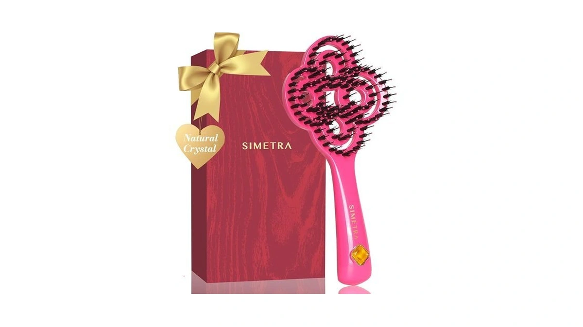 Simetra Lucky Hair Brush For Women, 14k Gold Plated Wet