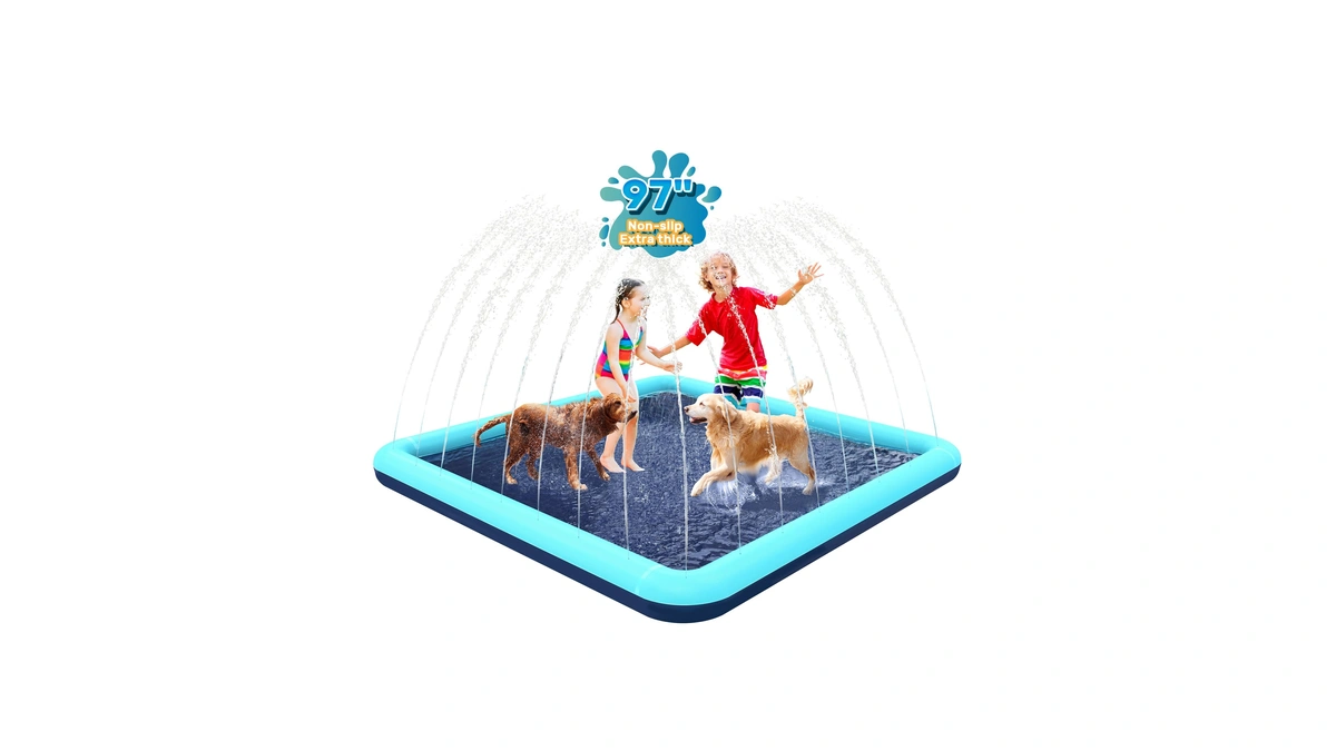 Bilibara 97'' Splash Pad For Dogs, Non-slip Sprinkler For Kids,