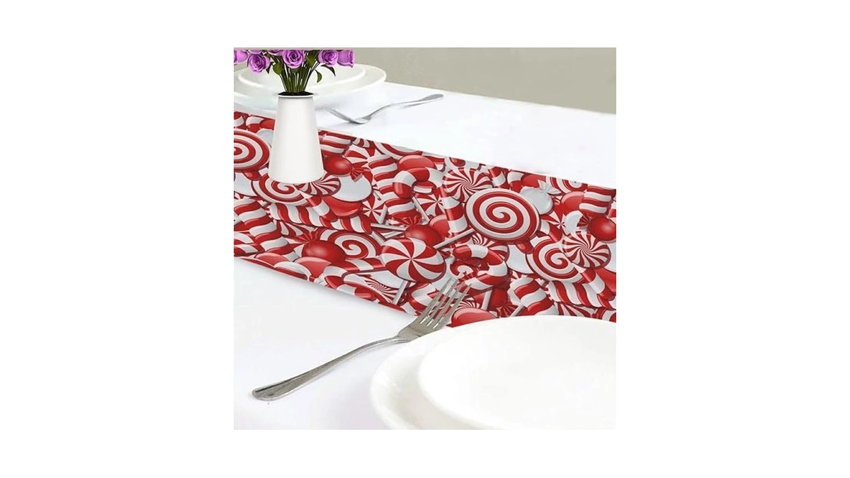 Christmas Candy Canes Table Runner 70 Inches Sugar Red Sweets