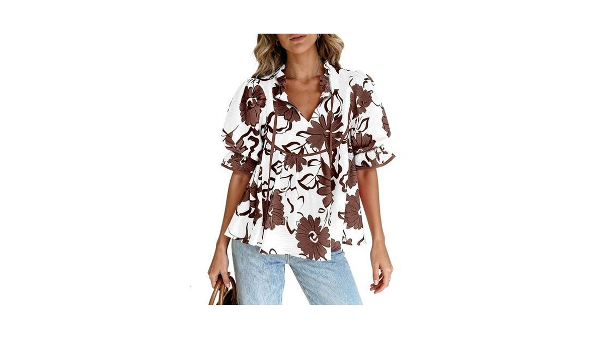 Prettygarden Womens Summer Tops 2026 Cute Puff Sleeve Ruffle V