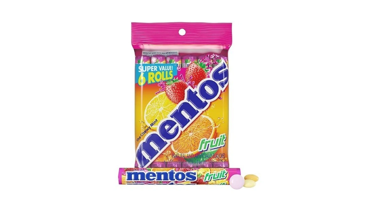 Mentos Fruit Chewy Mint Candy Roll, Mixed Fruit Flavors, Valentine's