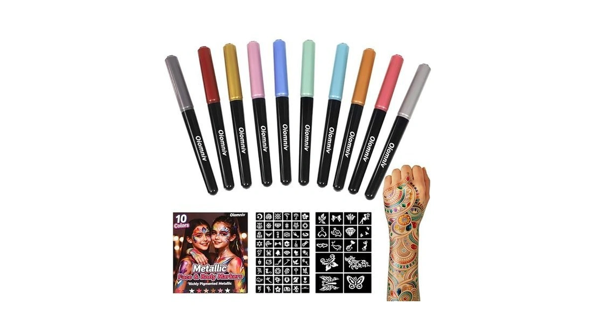 Oiomniv Metallic Temporary Tattoo Pens For Skin, Body Paint Markers