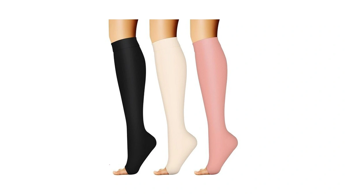 Charmking 3 Pairs Open Toe Compression Socks For Women &