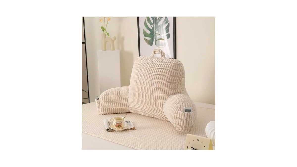 Pajeo Reading Pillow For Sitting In Bed With Arm,white Corduroy,m