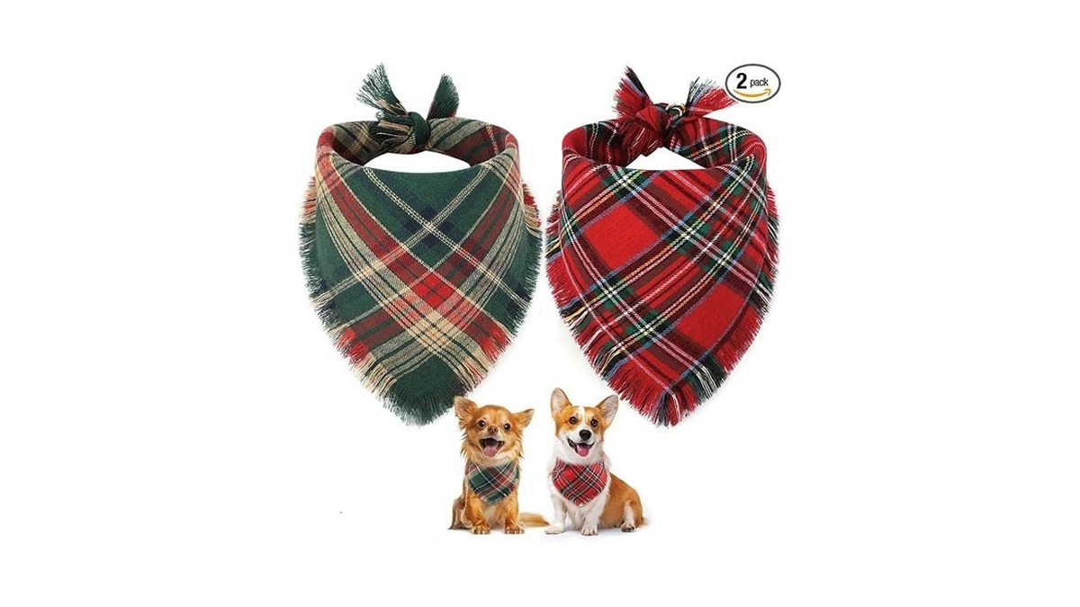 Vivifying Dog Christmas Bandana With Tassels Edges, 2 Pack Classic