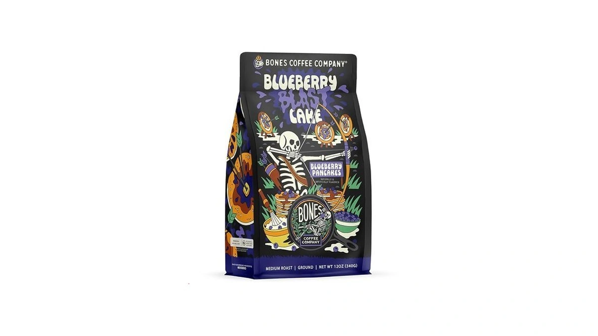 Bones Coffee Company Blueberry Blast Cake, Blueberry Pancakes Flavored Coffee,