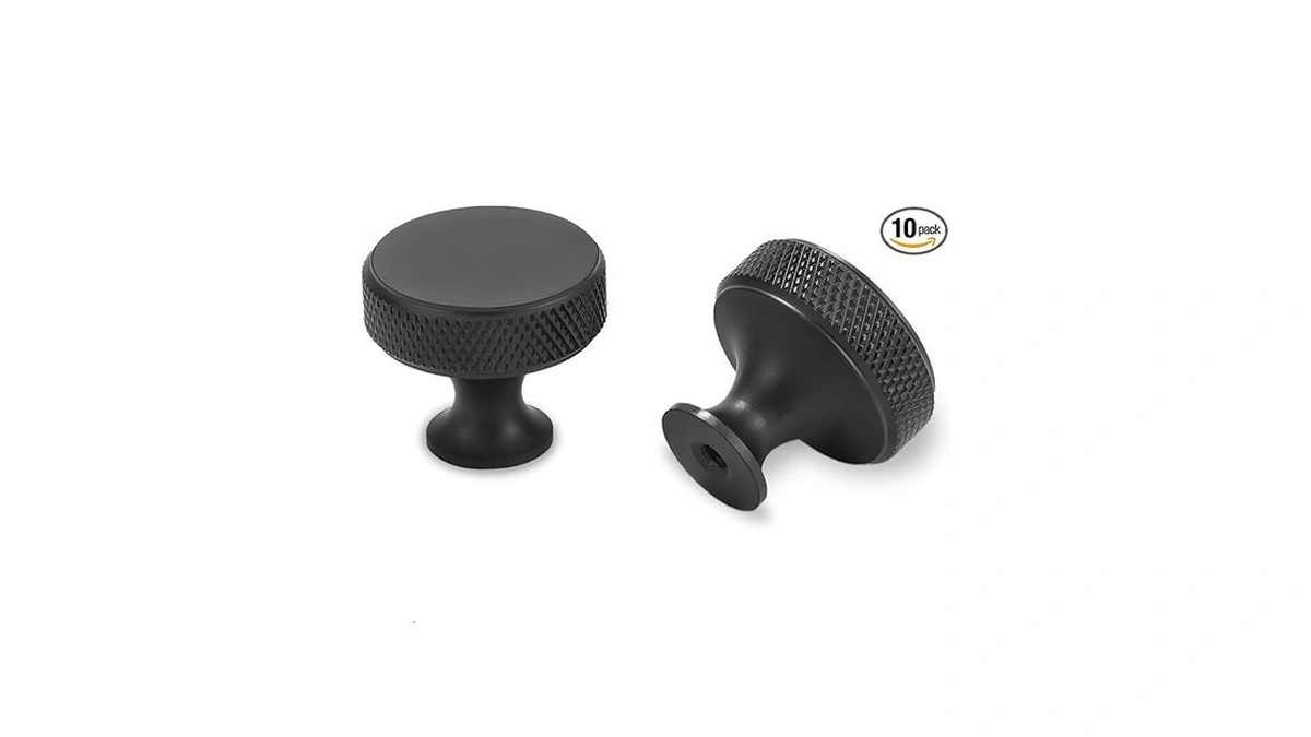 Povefonk 10 Pack Matte Black Kitchen Cabinet Knobs Knurled Cabinet