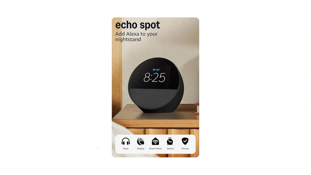 Amazon Echo Spot (newest Model), Great For Nightstands, Offices And