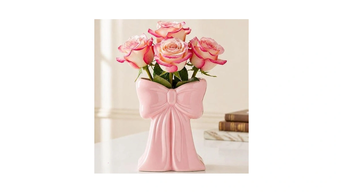 Jingmore Vase Coquette Ceramic Pink Toothbrush Holder Vase Pen Makeup