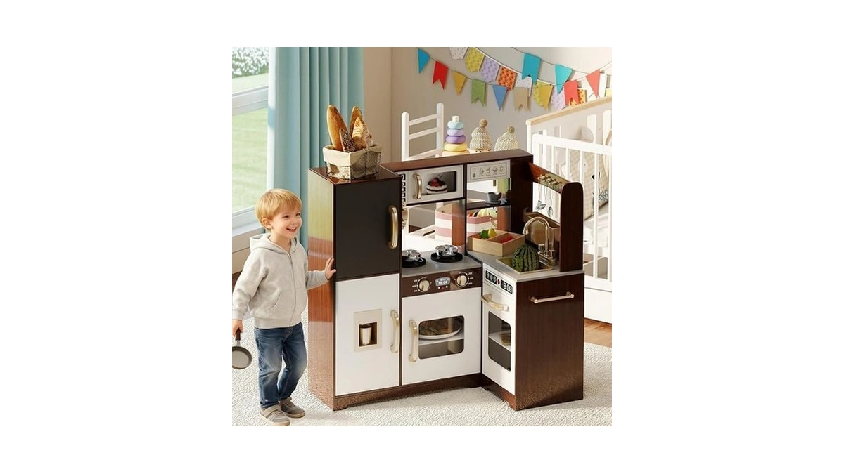 Taohfe Espresso Corner Play Kitchen With Lights,kitchen Set For Kids