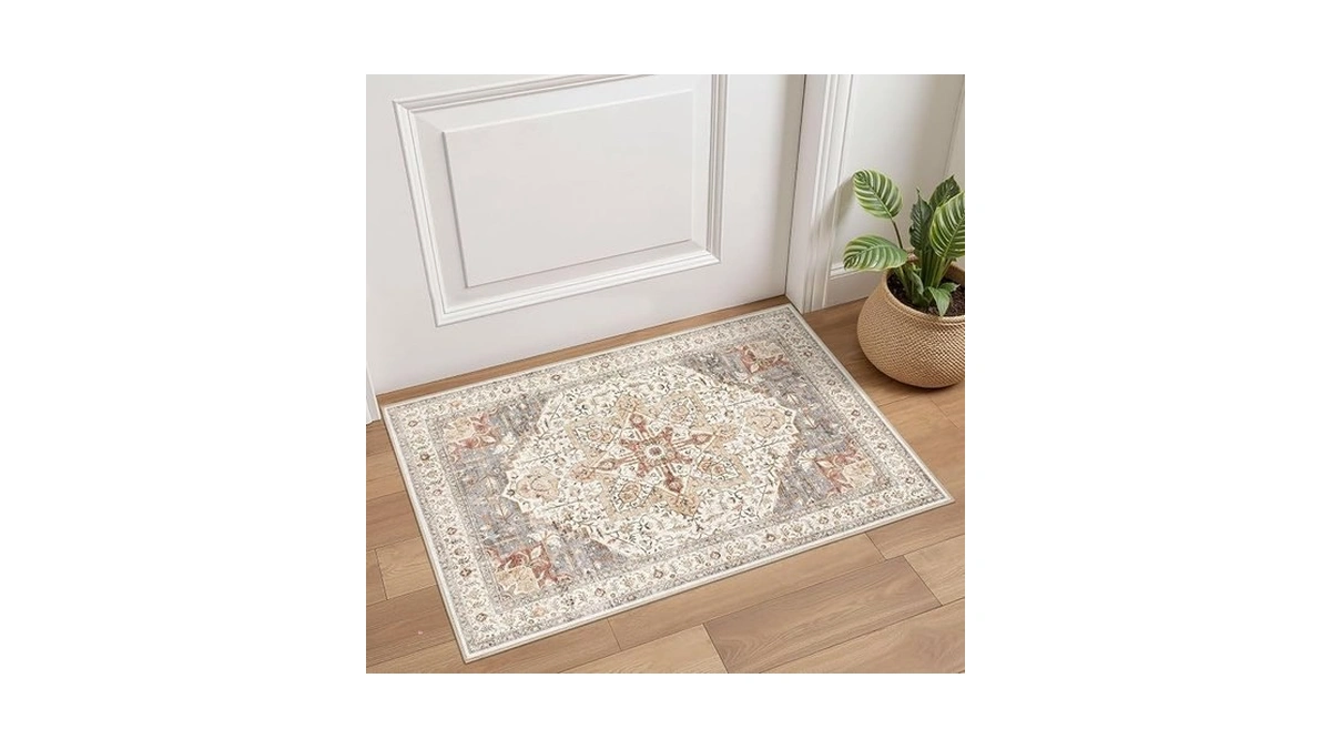 Tortania Area Rug 2x3 Doormat - Washable Vintage Oriental Farmhouse
