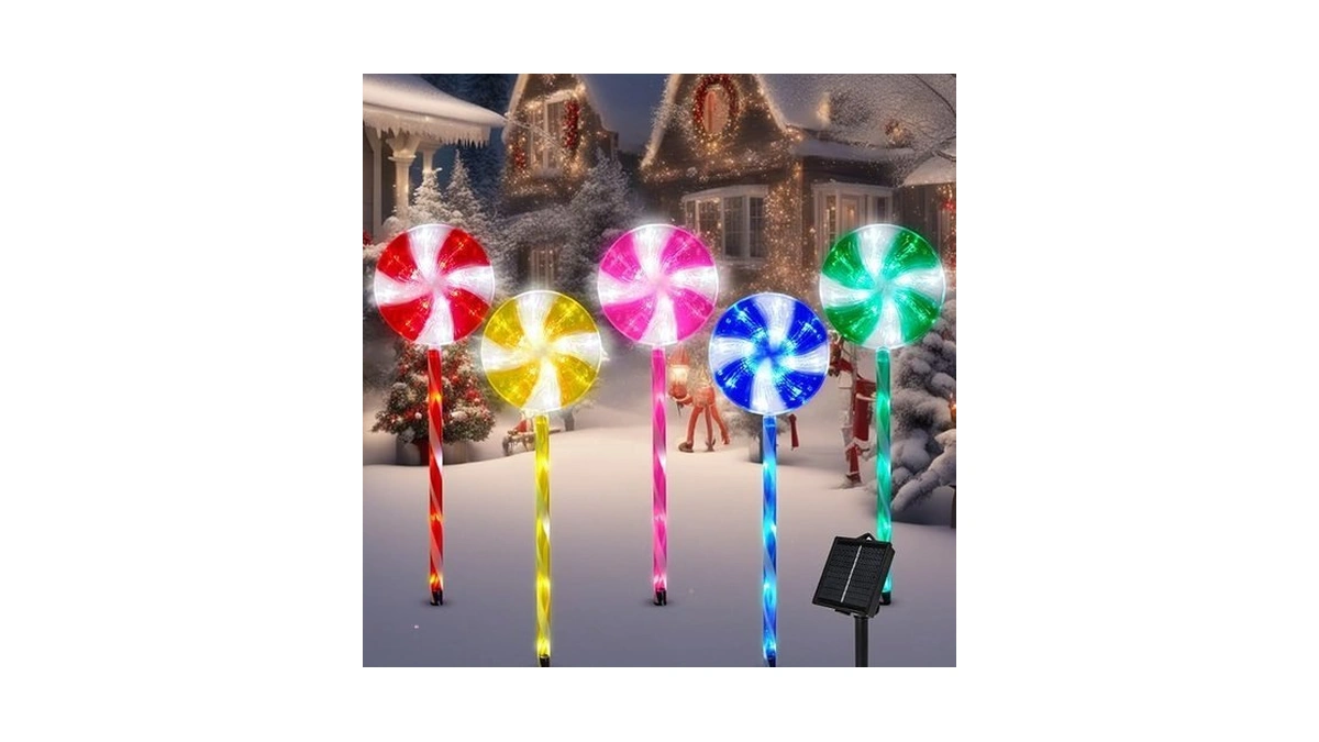 Outdoor Christmas Decorations Solar Pathway Lights, Set Of 5 Lollipops
