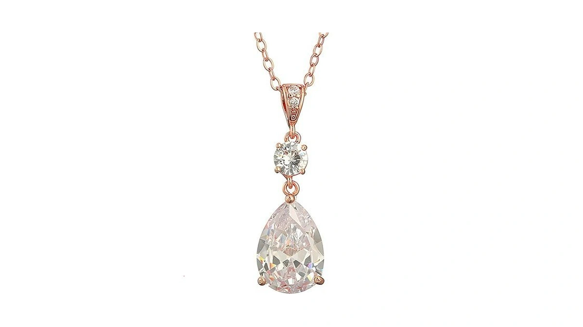 Deerllia Teardrop Necklace Cubic Zirconia Drop Wedding Bridal Pendant Necklace