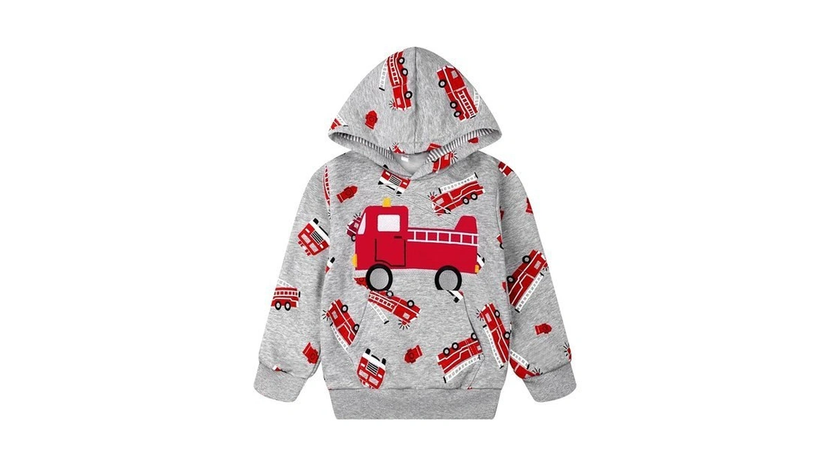 Akyzic Toddler Boys Fire Truck Hoodie Cute Truck Long Sleeve