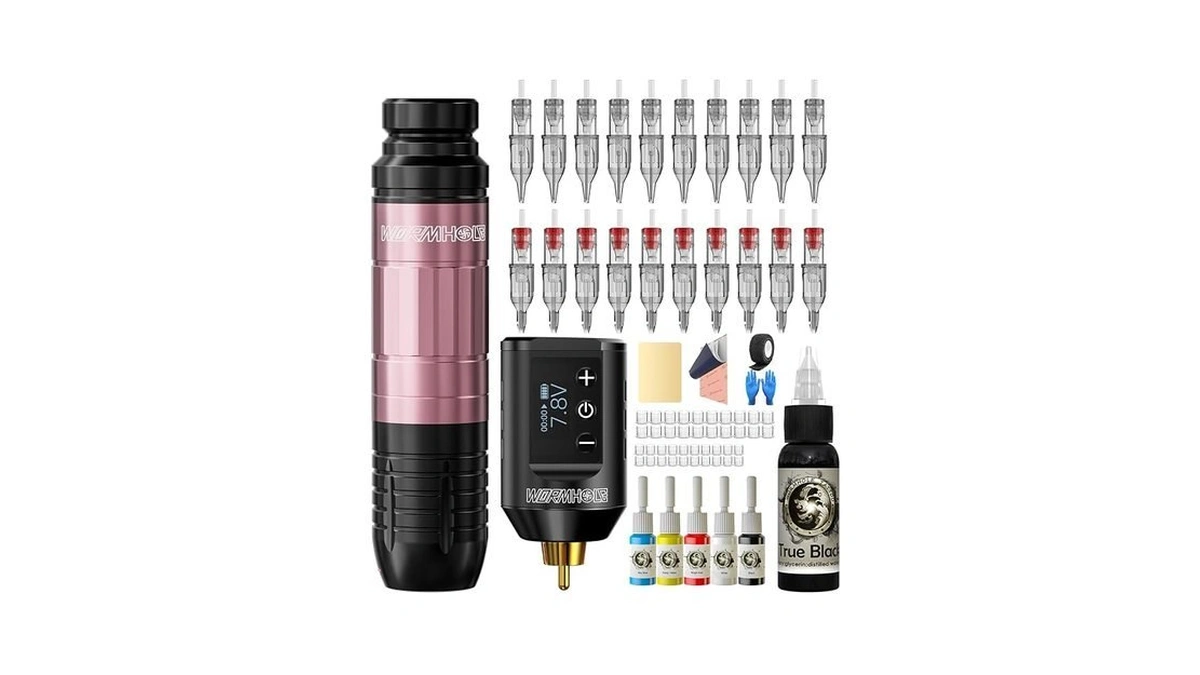 Wormhole Tattoo Gun Kit, 1500mah Battery Wireless Tattoo Machine Kit