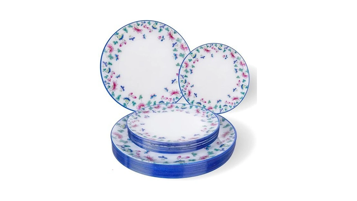 Sykomo 30pcs Blue Plastic Plates - Butterfly Plates Disposable Heavy