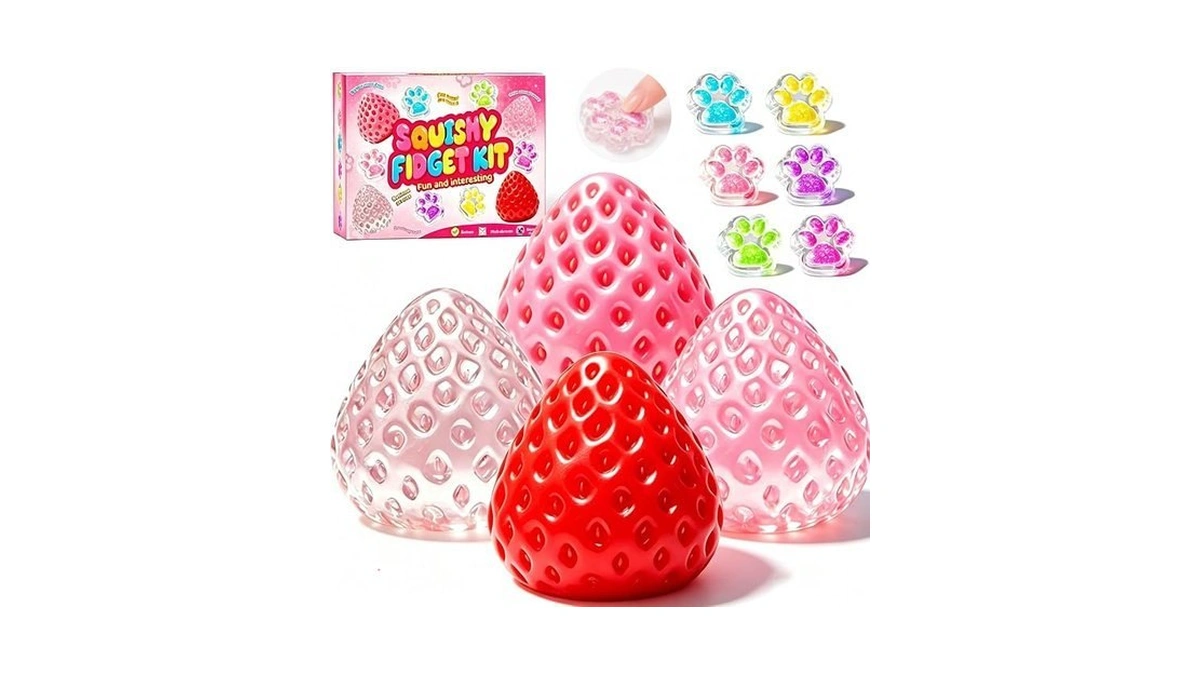 Ooramoo 10pcs Big Strawberry And Cat Paw Squishy Toys- Large
