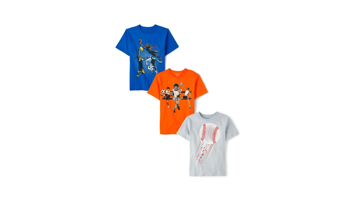 The Children's Place,boys,sports Short Sleeve Graphic T-shirts,multipacks,baseball/sport Orange/sport Blue 3-pack,large