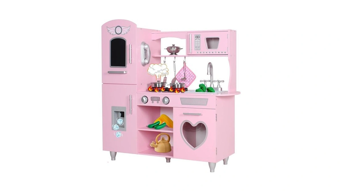 Taohfe Led Upgrade Kitchen Set For Kids Wooden Play Kitchen