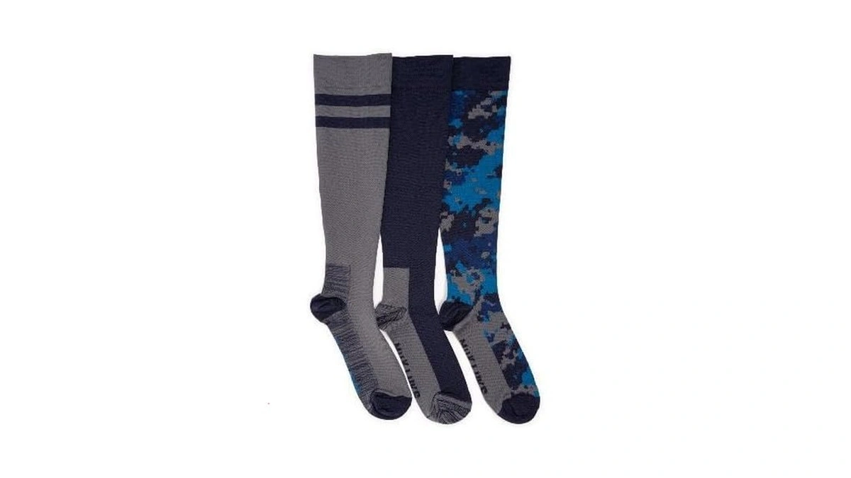 Muk Luks Men's 3 Pack Nylon Compression Knee-high Socks, Blue,
