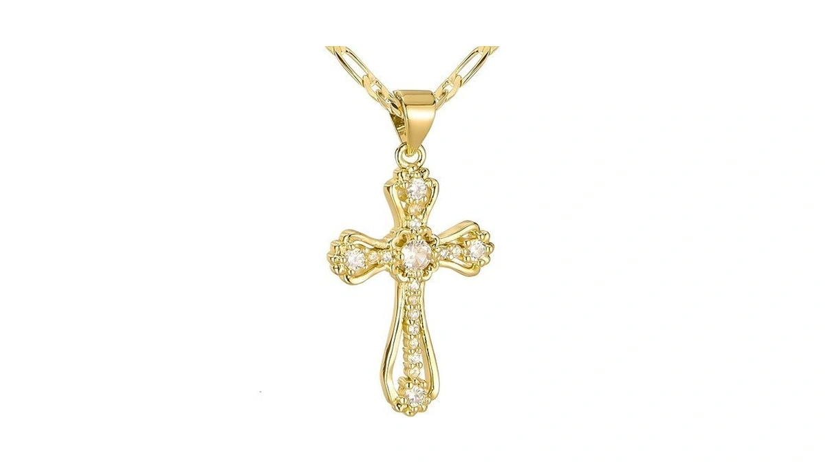 Kyhvoux 14k Gold Plated Cross Necklace For Women, Cubic Zirconia