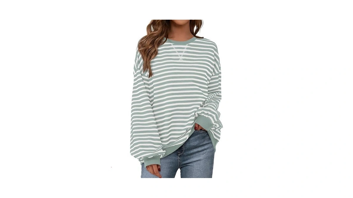 Prettygarden Women Striped Oversized Sweatshirt Color Block Crew Neck Long