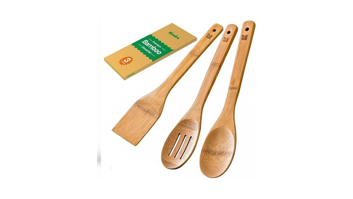Riveira Dark Bamboo Wooden Spoons For Cooking 3-piece, Apartment Essentials