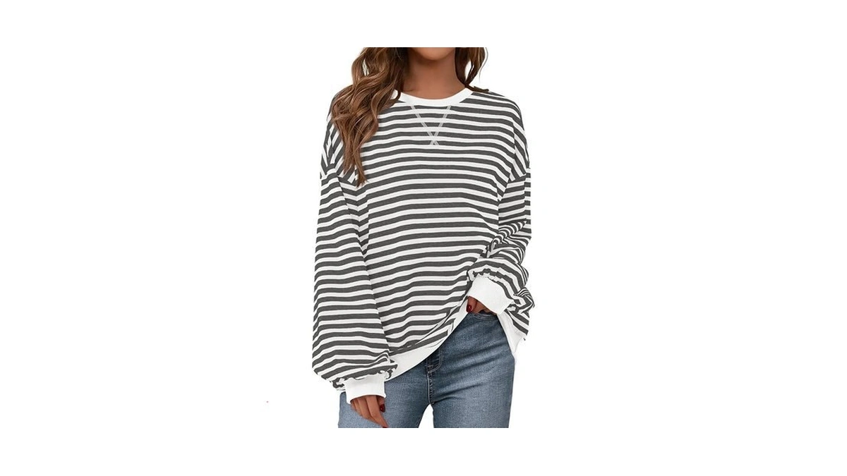 Prettygarden Women Classic Striped Oversized Crewneck People Dupes Color Block