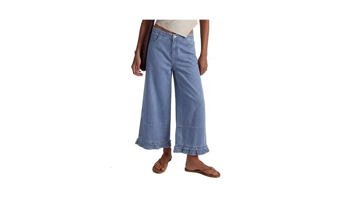 Evaless Womens Wide Leg Jeans 2026 Trendy Mid-rise Cropped Baggy