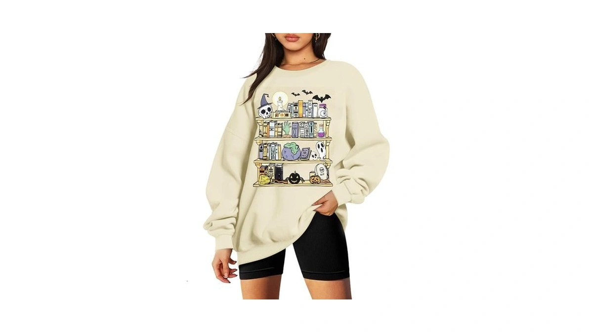 Uniqueone Halloween Spooky Season Sweatshirt Women: Black Cat Ghost Sweatshirts