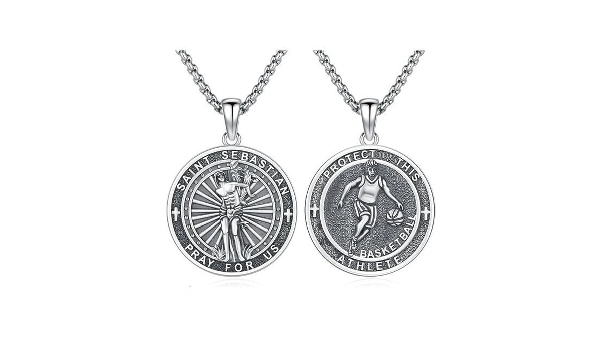 Xixles Sterling Silver Saint Sebastian Basketball Medal Pendant Necklace