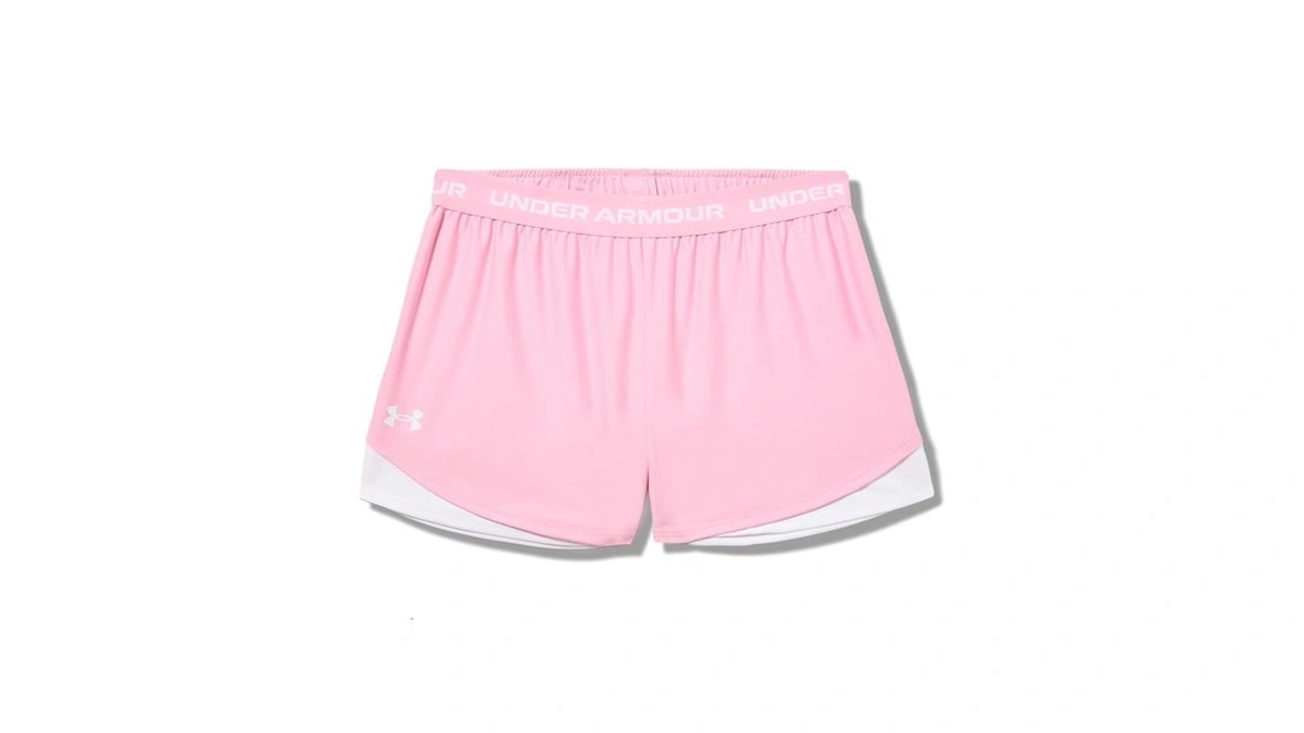 Under Armour Girls' Tech Play Up Shorts, (650) Pink/white/white, Large