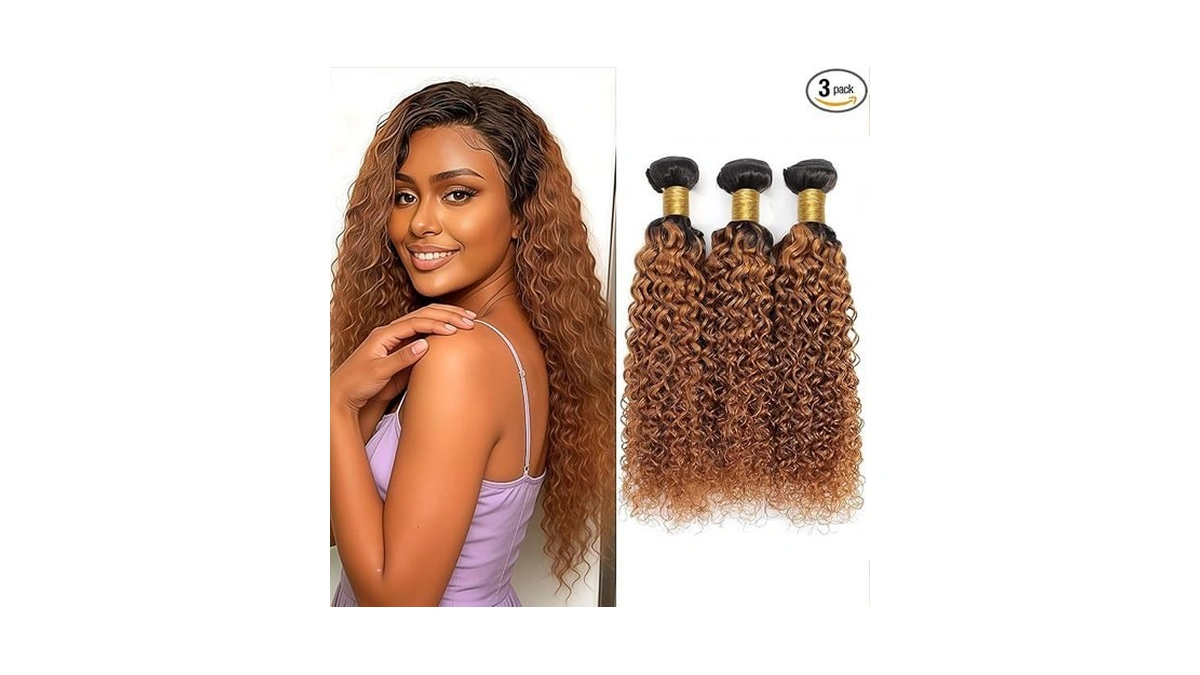 Kodrhar T1b/30 Ombre Brown 3 Bundles Human Curly Hair 14