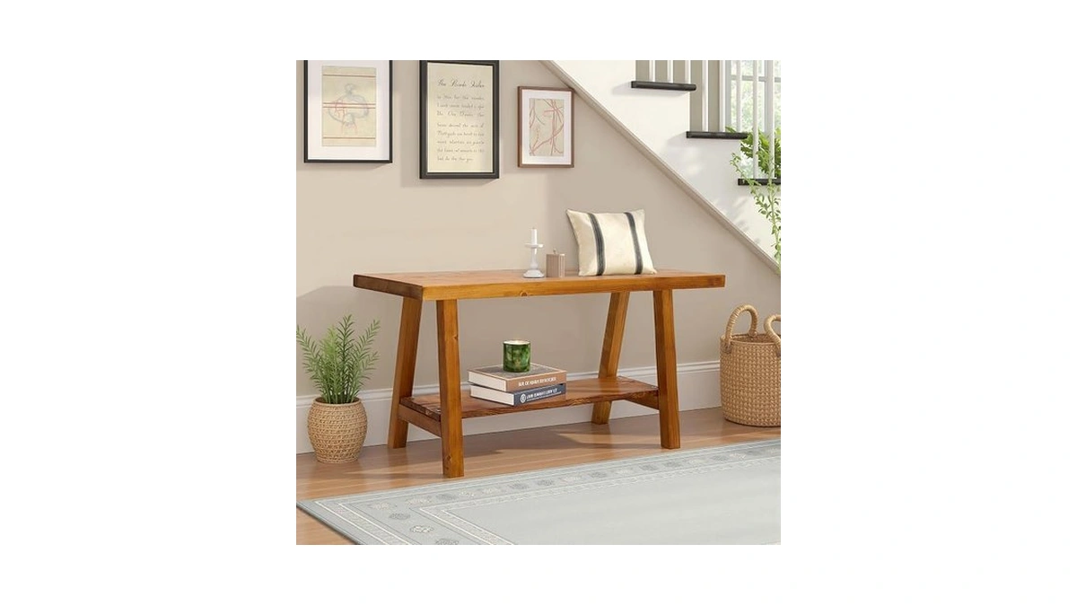Warmiehomy Solid Wood Bench, 30” Rustic Farmhouse Entryway Bench For
