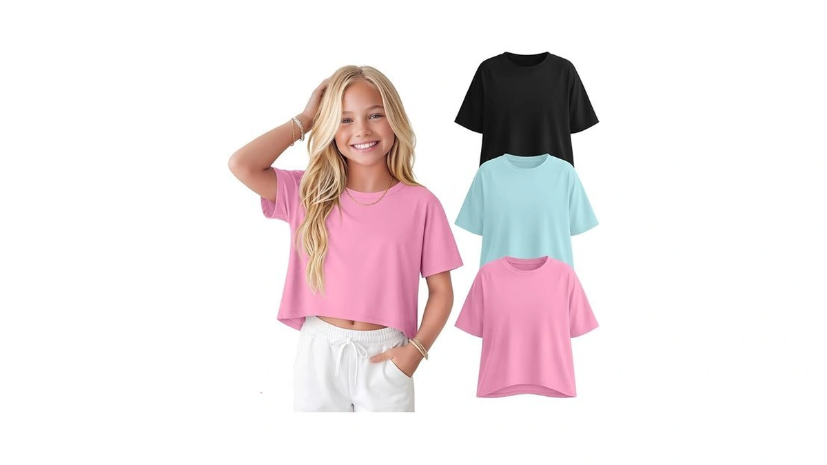 Lessonzoo 3 Pack Girls Crop Tops Kids Oversized Baggy Short