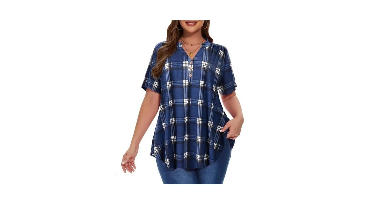 Monnuro Womens Plus Size Tops Short Sleeve Henley Button Down
