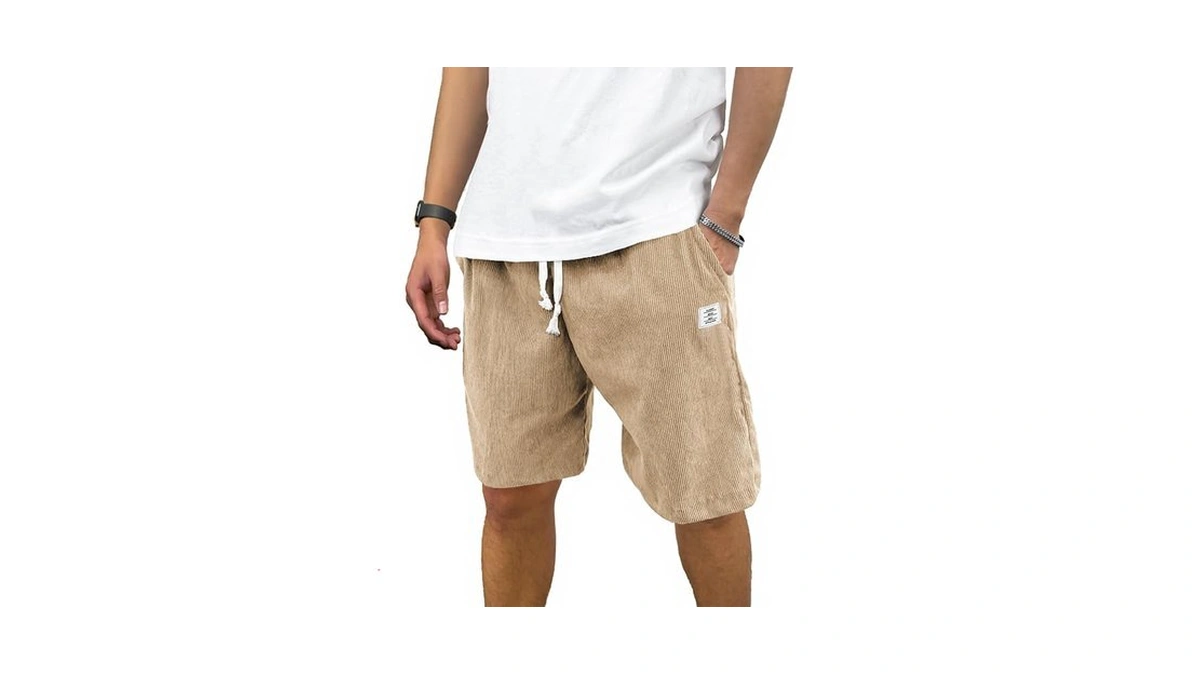 Plepan Mens Corduroy Shorts Casual 7 Inch Inseam Elastic Waist