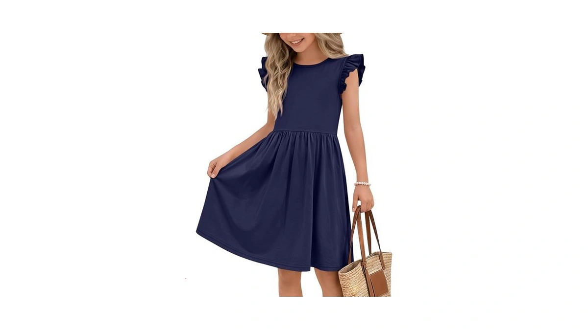 Mumucove Girls Ruffle Sleeve Dress Crew Neck Flutter Sleeve Sundress