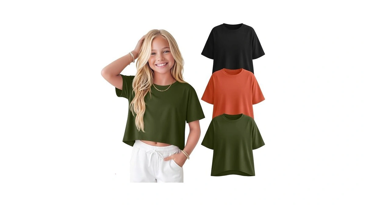 Lessonzoo 3 Pack Girls Crop Tops Kids Oversized Baggy Short