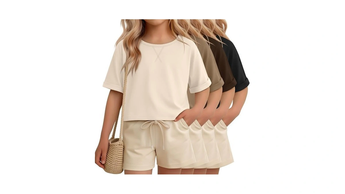 Oakgarden 4 Pack Girls Crop Shirts Summer Short Sleeve Tops